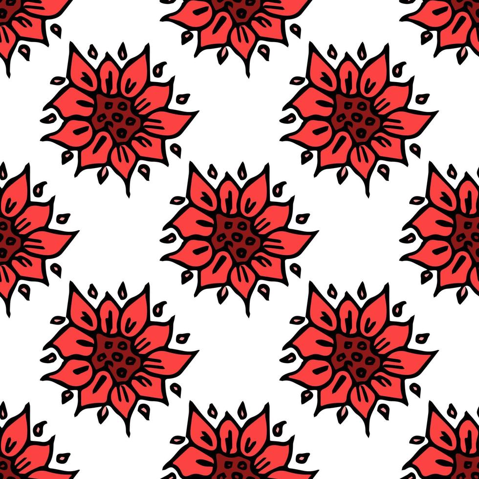 motivo floreale vettoriale senza soluzione di continuità. sfondo di fiori colorati. doodle motivo floreale con fiori rossi. illustrazione vintage motivo floreale