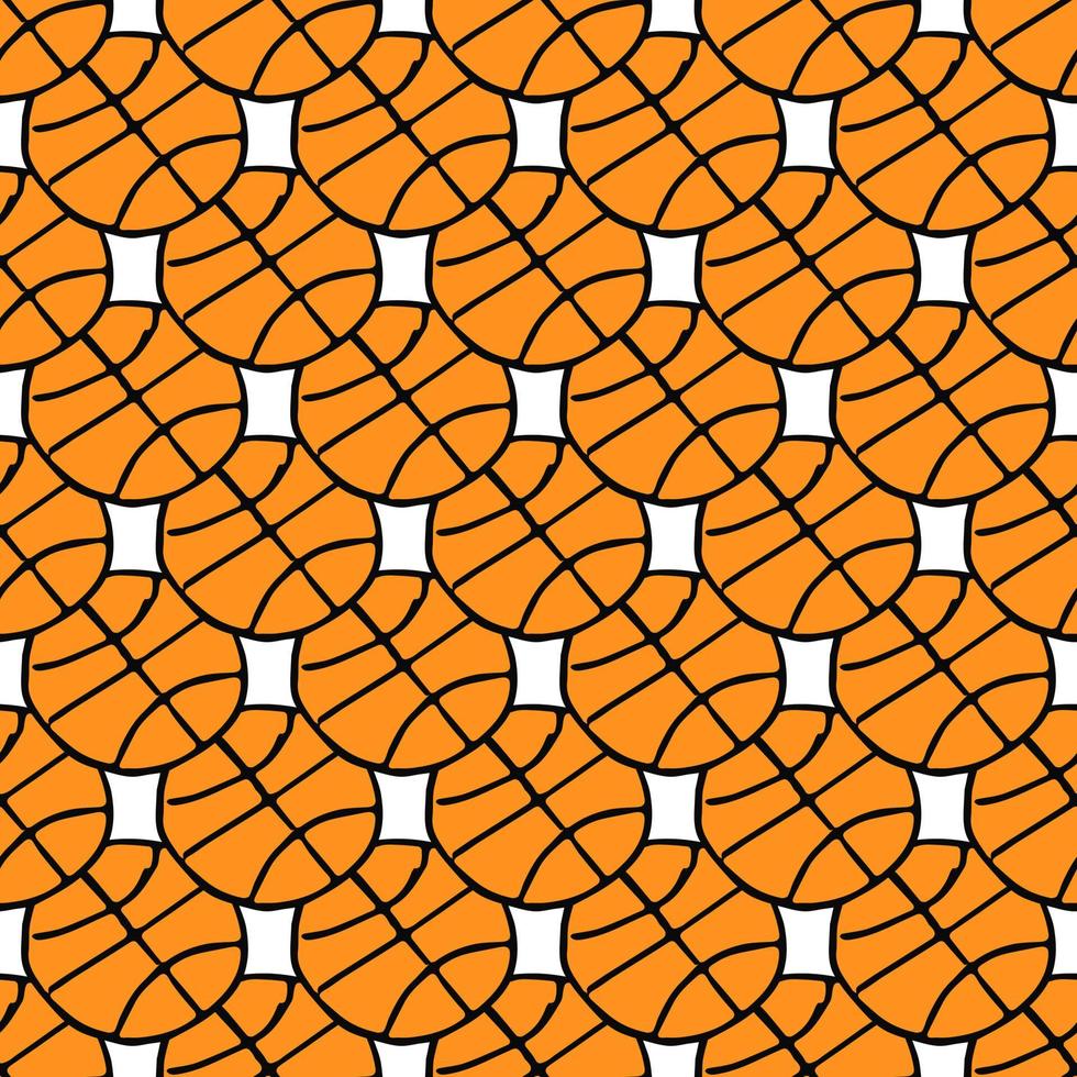 modello di basket senza soluzione di continuità. modello doodle senza cuciture con palla da basket. illustrazione vettoriale con palla da basket su sfondo bianco