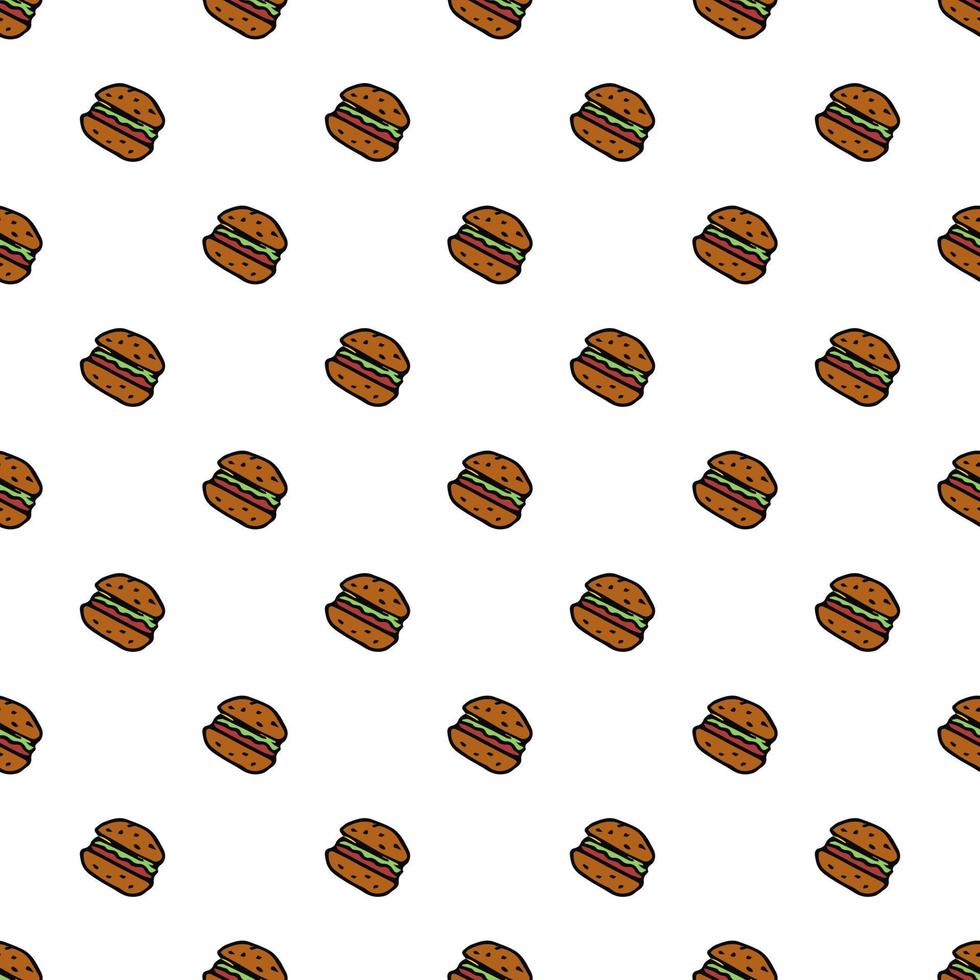 modello senza cuciture con icone di hamburger. sfondo di hamburger colorato. illustrazione dell'hamburger di vettore di scarabocchio