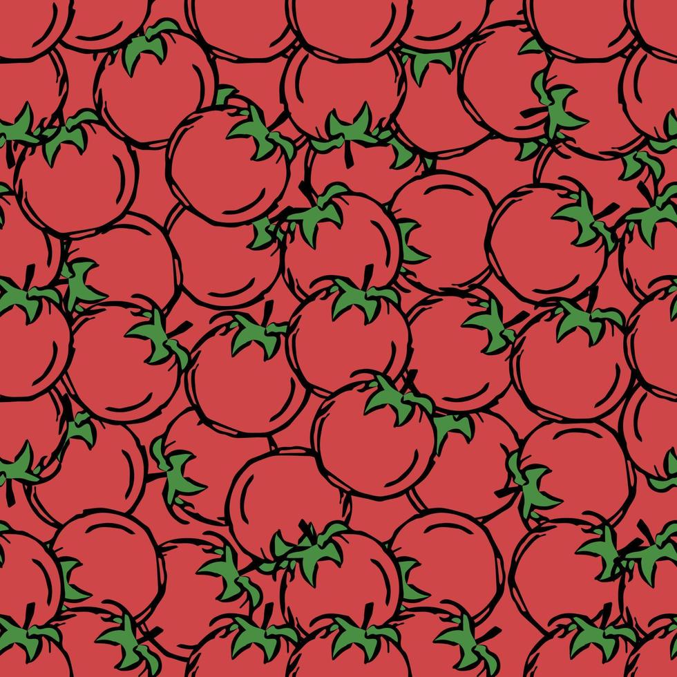 modello di pomodoro senza soluzione di continuità. sfondo di pomodori colorati. doodle illustrazione vettoriale con pomodoro