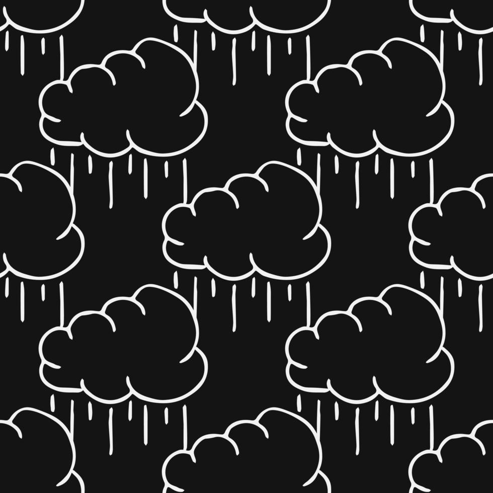 modello senza cuciture con nuvole piovose. nuvole piovose scarabocchi in bianco e nero. doodle icone cumulonembo. cumulonembo senza cuciture vettore