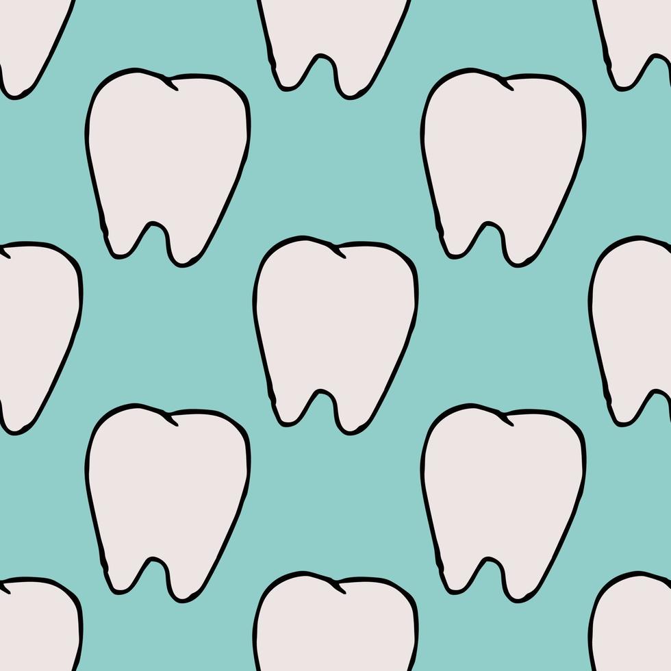 modello di dente senza soluzione di continuità. sfondo dentale colorato. doodle illustrazione vettoriale con dente