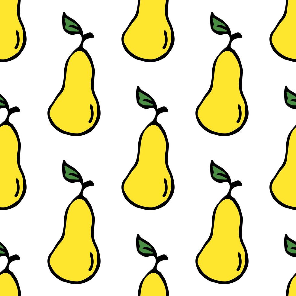 senza cuciture con icone di pera gialla. sfondo colorato pera. doodle illustrazione vettoriale con frutta