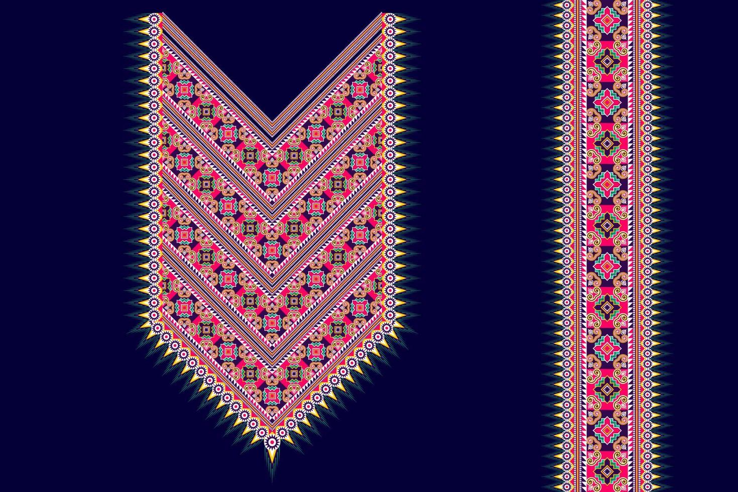 disegno geometrico del ricamo della scollatura etnica. tessuto azteco tappeto mandala ornamento chevron collana tessile. tribale boho nativo etnico collo ricamo vettore