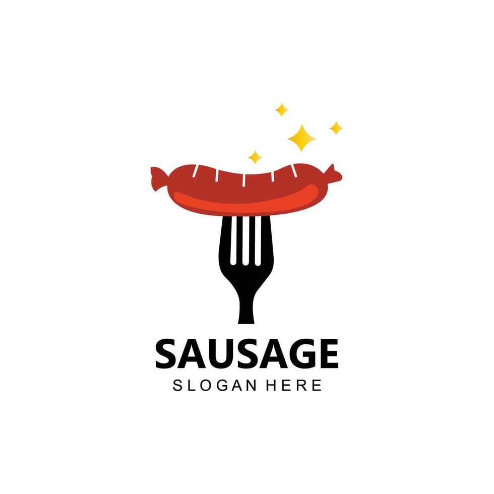 simbolo di vettore del logo della salsiccia alla griglia, carne alla griglia, concetto retrò