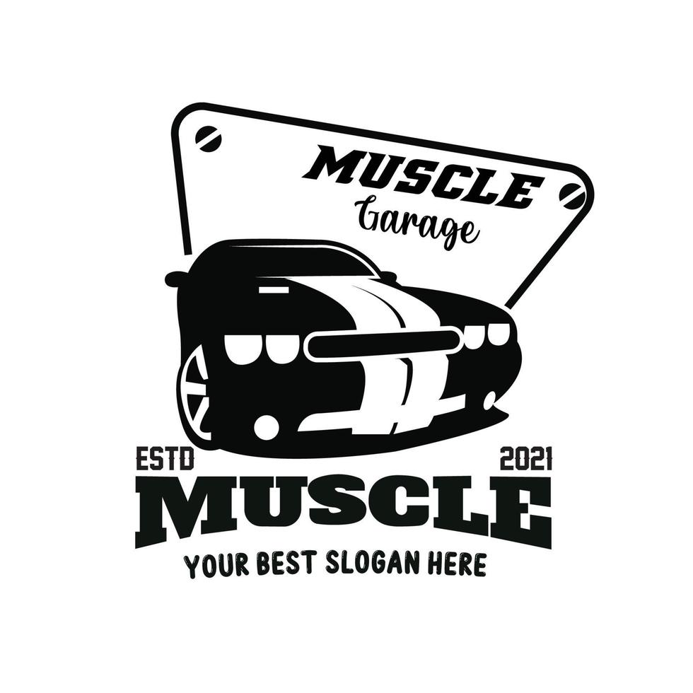 American muscle car logo vector.design vintage, vecchio stile o garage per auto d'epoca, negozio, riparazione e corse di restauro auto, concetto retrò vettore