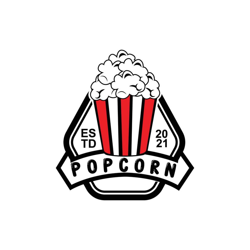 vettore icona logo pop corn, esplodere, snack cinematografici, illustrazione concettuale