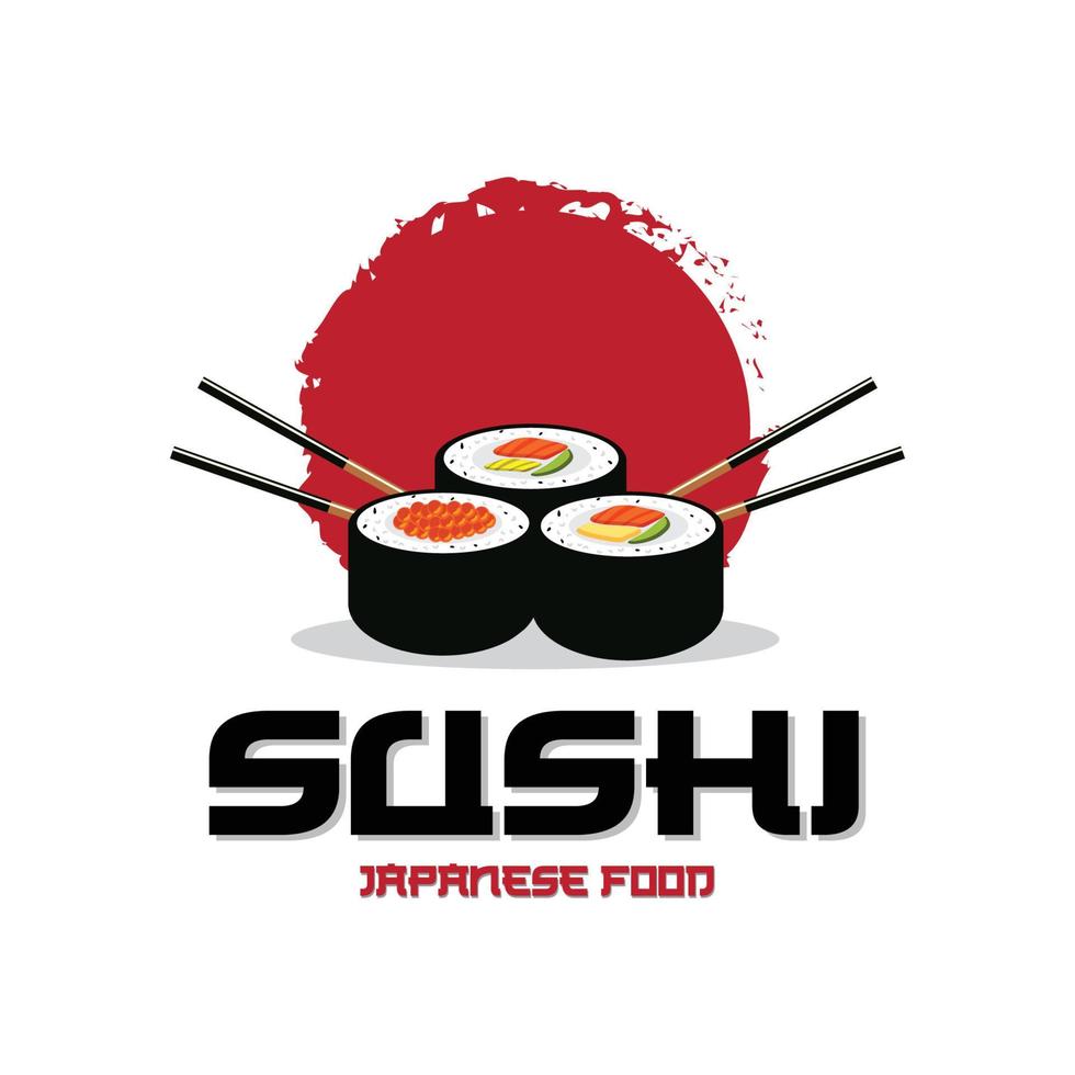 vettore di logo di cibo sushi giapponese, con una varietà di carne di pesce, design di sfondo adatto per adesivi, serigrafia, banner, flayer, aziende