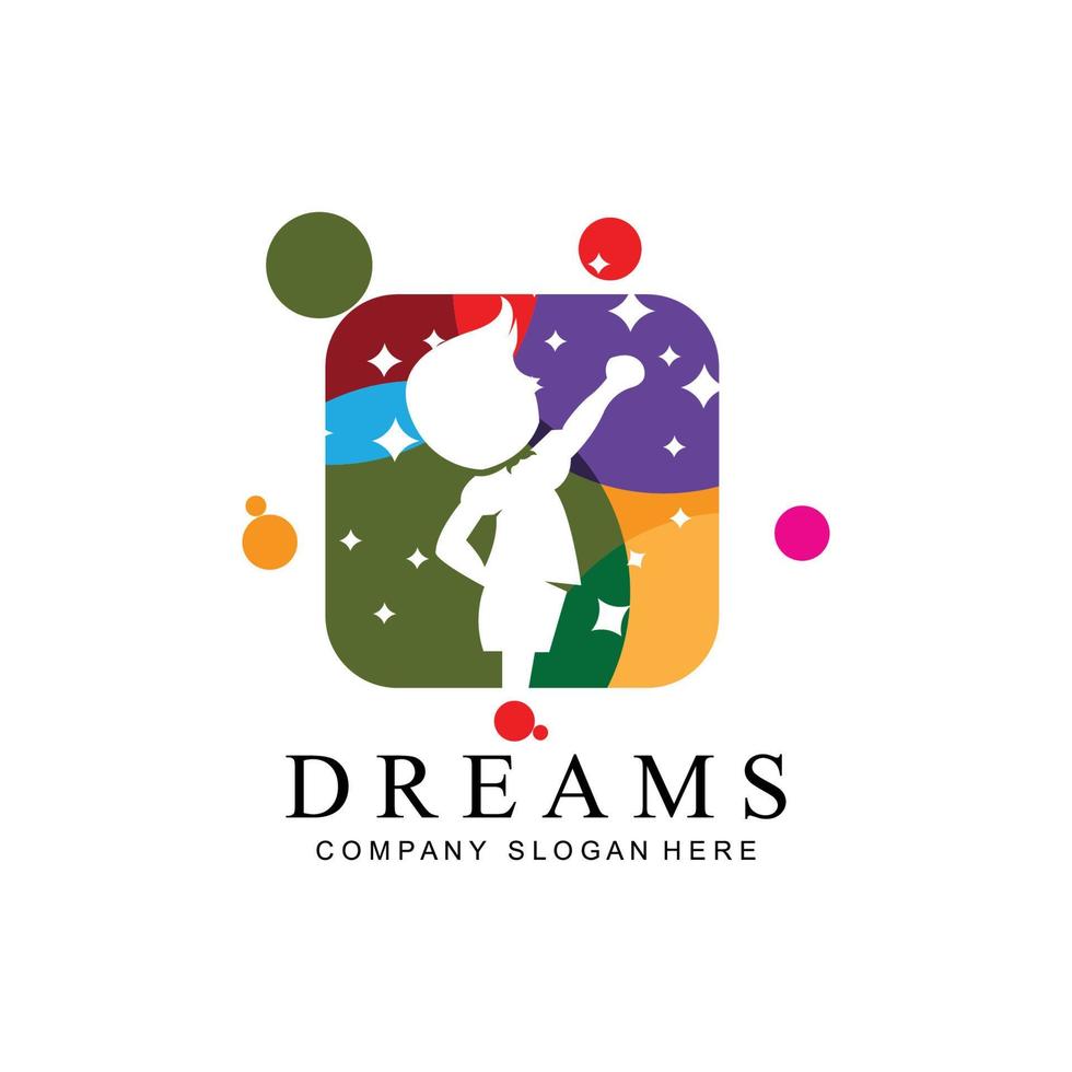 il logo dell'icona di vettore realizza sogni, istruzione, concetto della stella, bambini