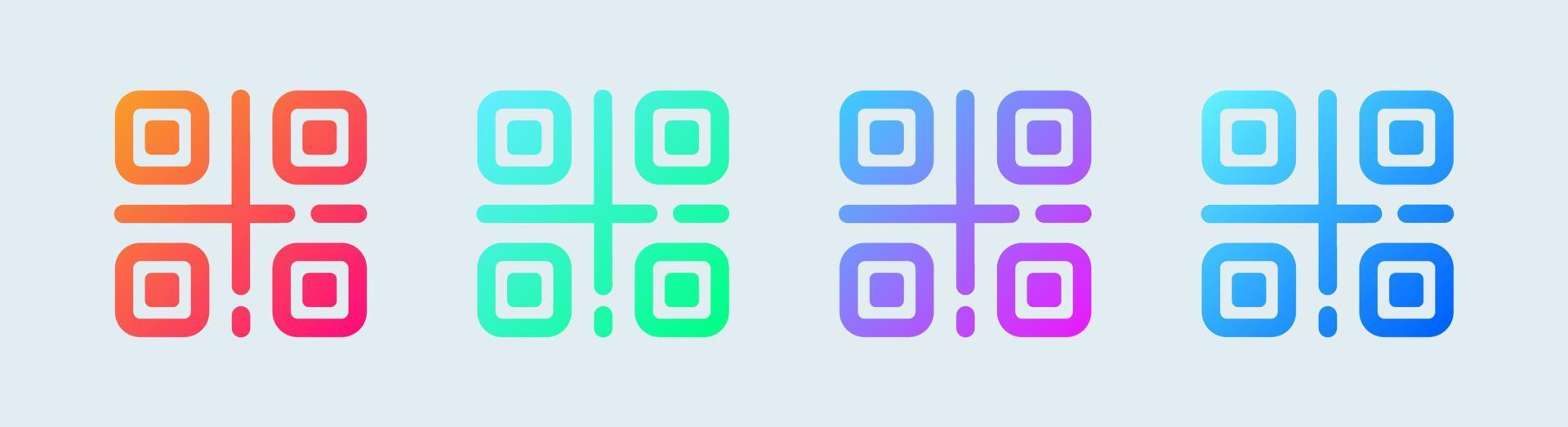 icona del codice QR impostata in colori sfumati. scansionare il simbolo del codice qr. vettore