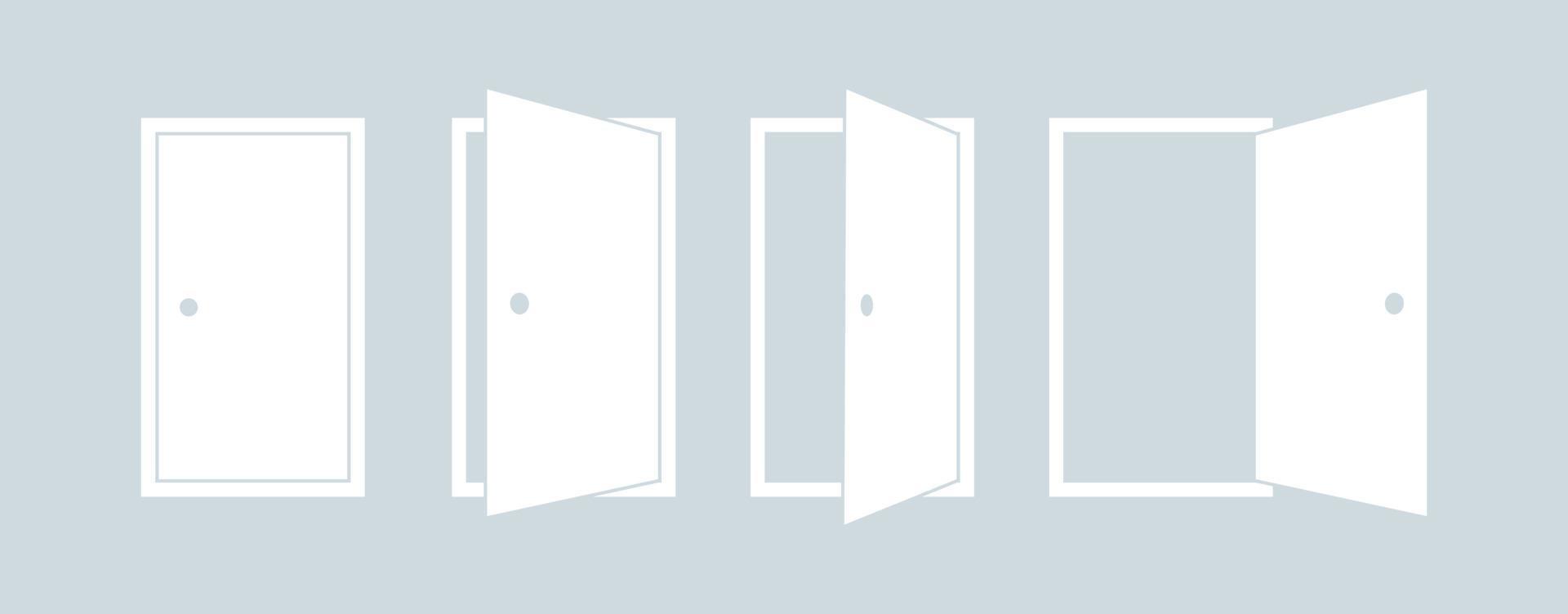 set di icone per aprire e chiudere la porta. illustrazione dell'icona di vettore della siluetta bianca della porta.