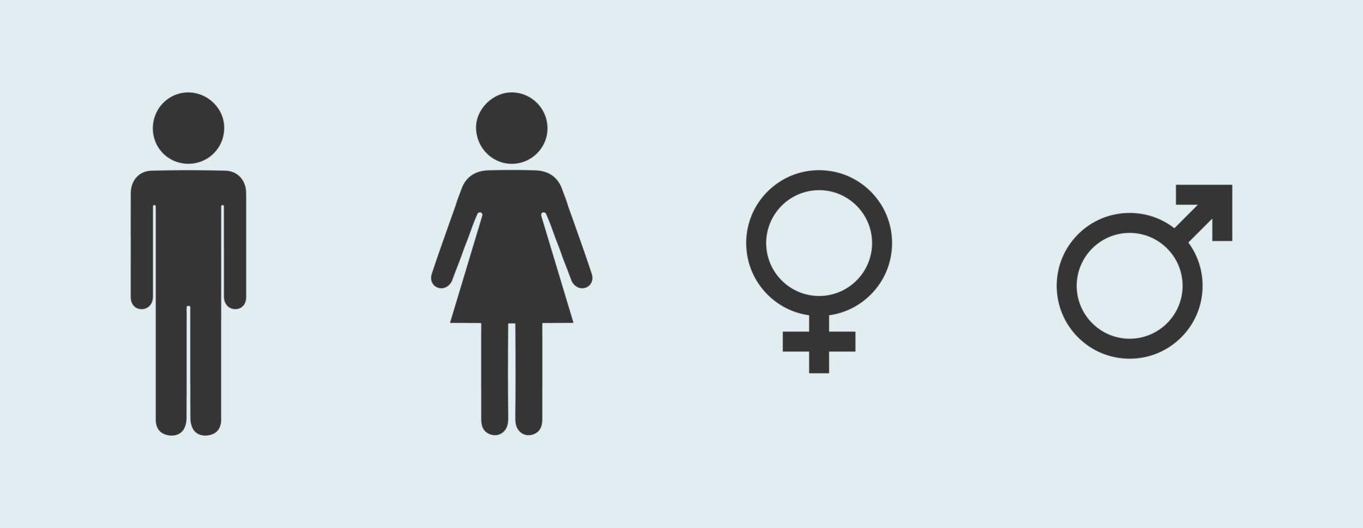icone di contorni neri di simboli di genere. simbolo di genere del segno del sesso maschile e femminile. pittogrammi della porta del bagno. vettore