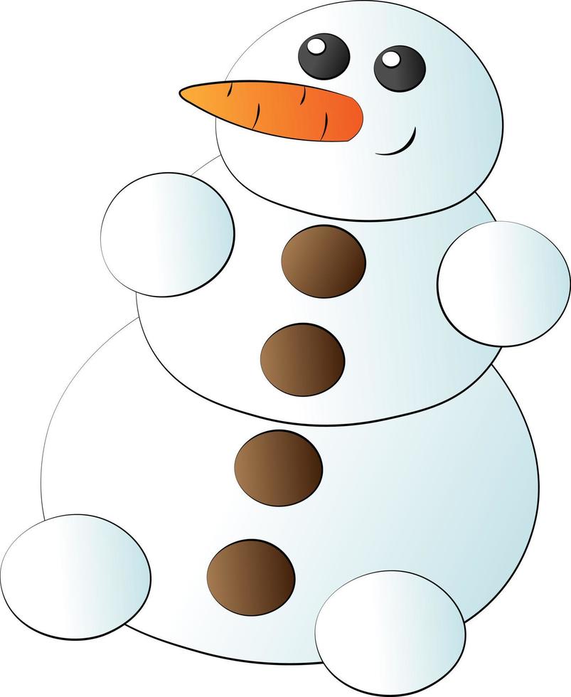 pupazzo di neve simpatico cartone animato con carota e bottone vettore