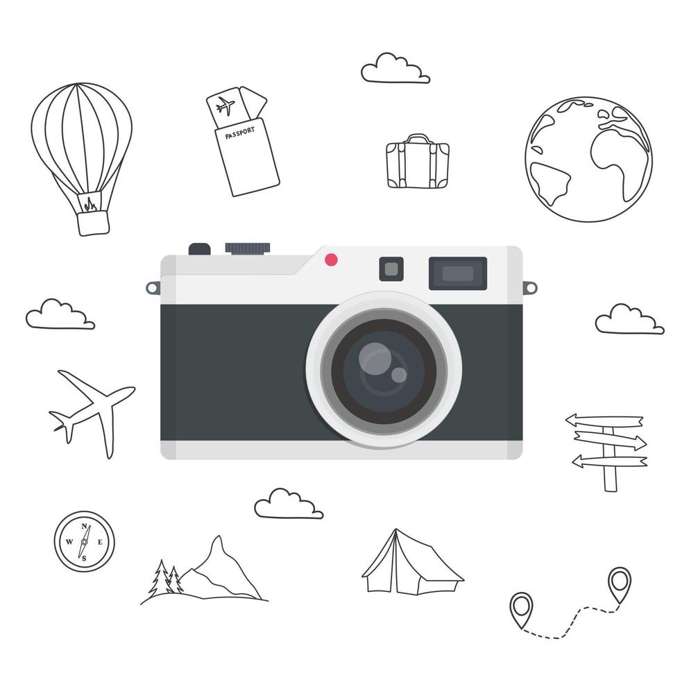 elementi del concetto di viaggio e vacanza della fotocamera infografica. vettore