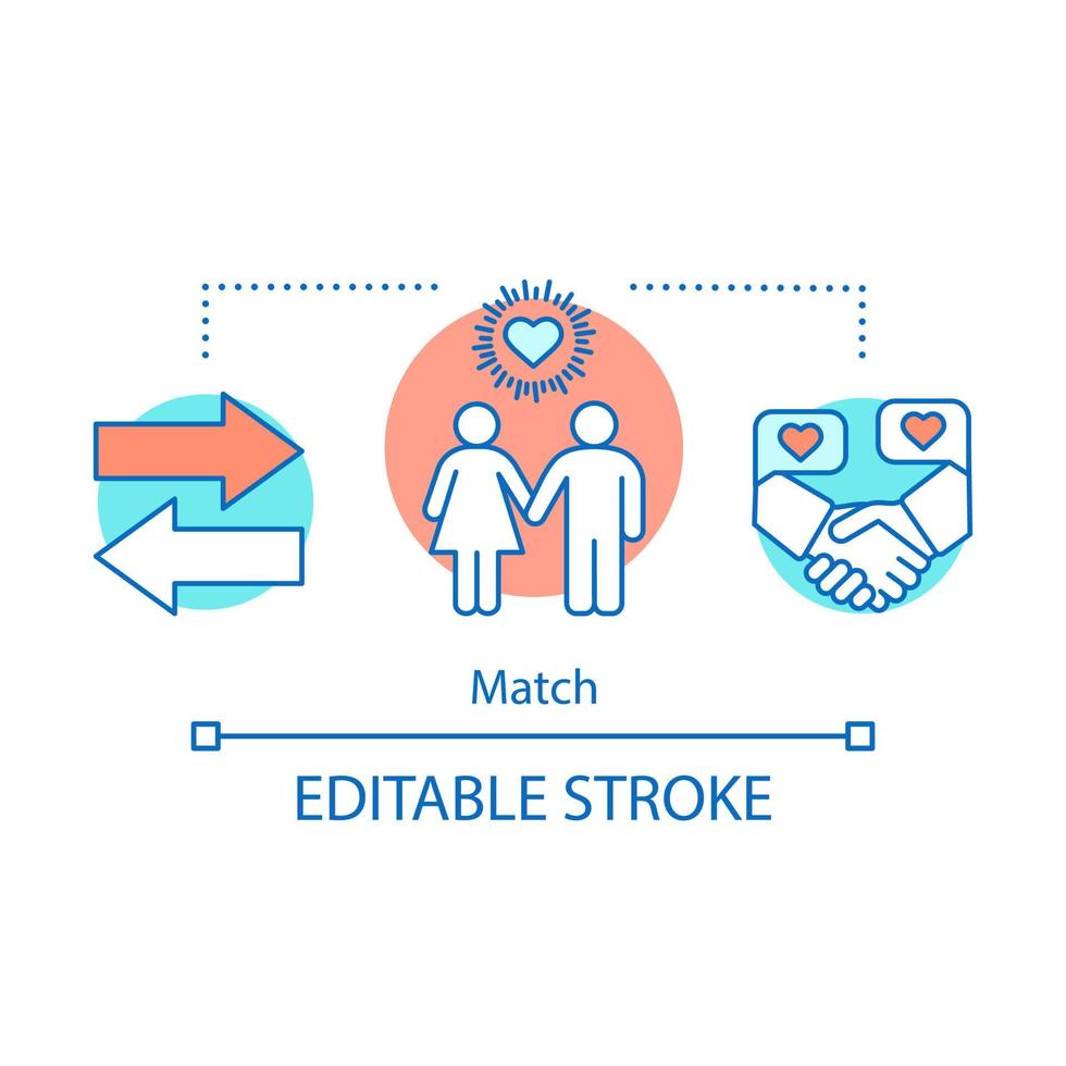 icona del concetto di incontri online. illustrazione di linea sottile romantica idea matchmaking. trova l'amore, l'abbinamento perfetto. ricerca data su Internet. coppia si tiene per mano. disegno di contorno isolato vettoriale. tratto modificabile vettore