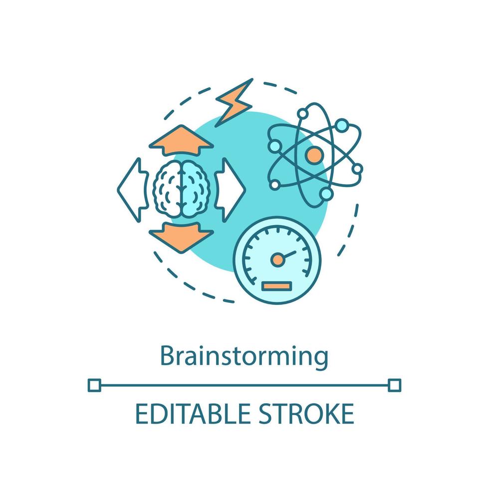 icona del concetto di brainstorming. pensa liberamente. stimolazione cerebrale. ricerca di soluzioni. mappa mentale. illustrazione della linea sottile dell'idea di pensiero analitico. disegno di contorno isolato vettoriale. tratto modificabile vettore