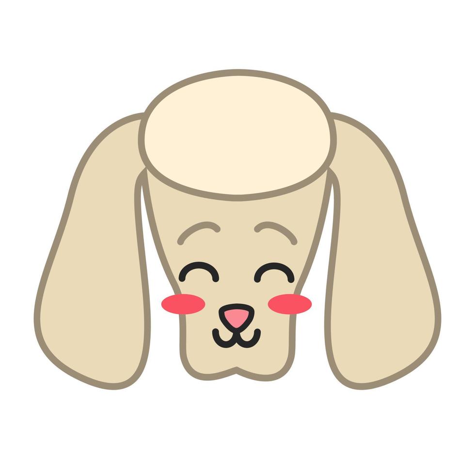 barboncino carino kawaii carattere vettoriale. cane con muso sorridente. cagnolino domestico arrossato. animale con occhi sorridenti. emoji divertenti, adesivi, emoticon. illustrazione a colori del fumetto isolato vettore