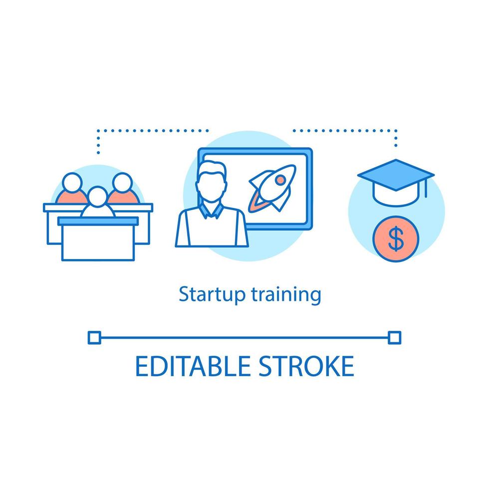 icona del concetto di formazione iniziale. scuola di economia. consulenza agli imprenditori. istruzione superiore. conferenza per giovani finanzieri idea illustrazione linea sottile. disegno di contorno isolato vettoriale. tratto modificabile vettore
