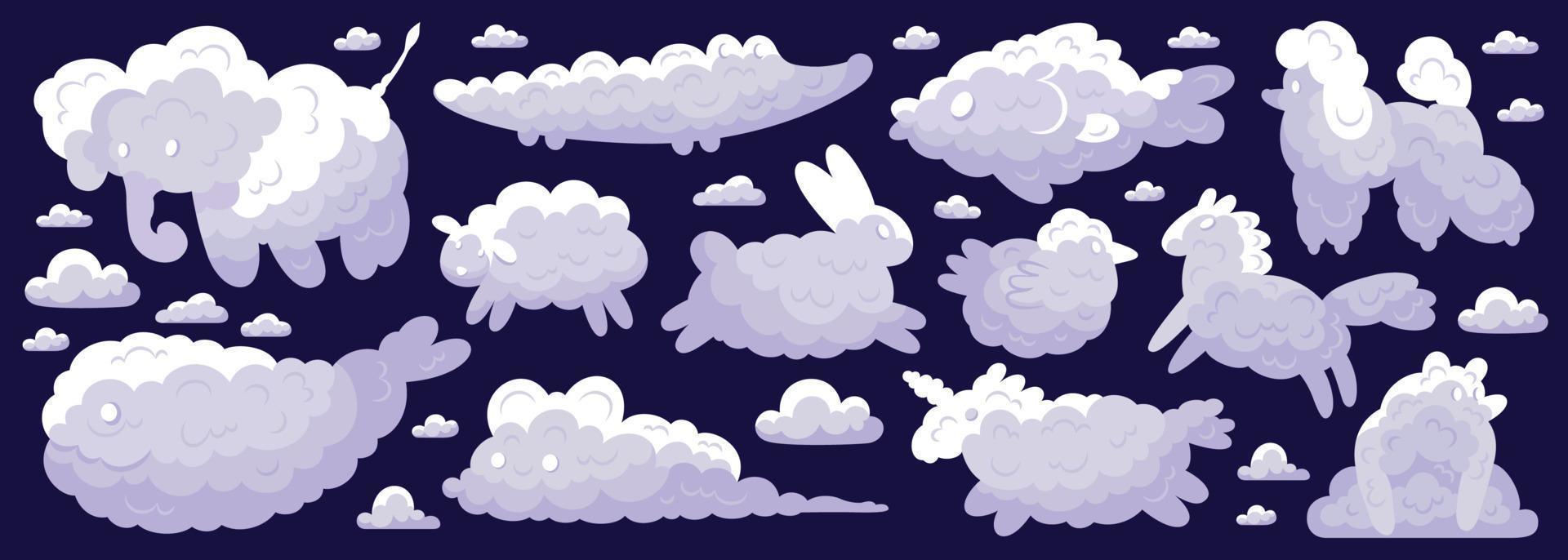 set di icone di nuvole di animali da favola vettore