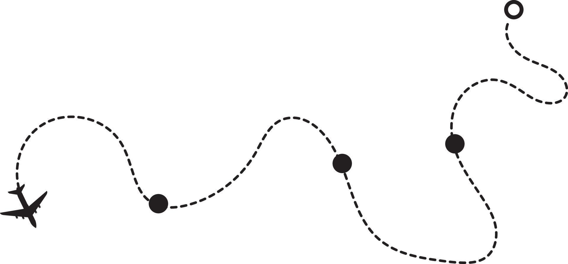 icona di viaggio del percorso della linea dell'aeroplano. tracciamento degli aerei, linea di punti di viaggio degli aerei vettore