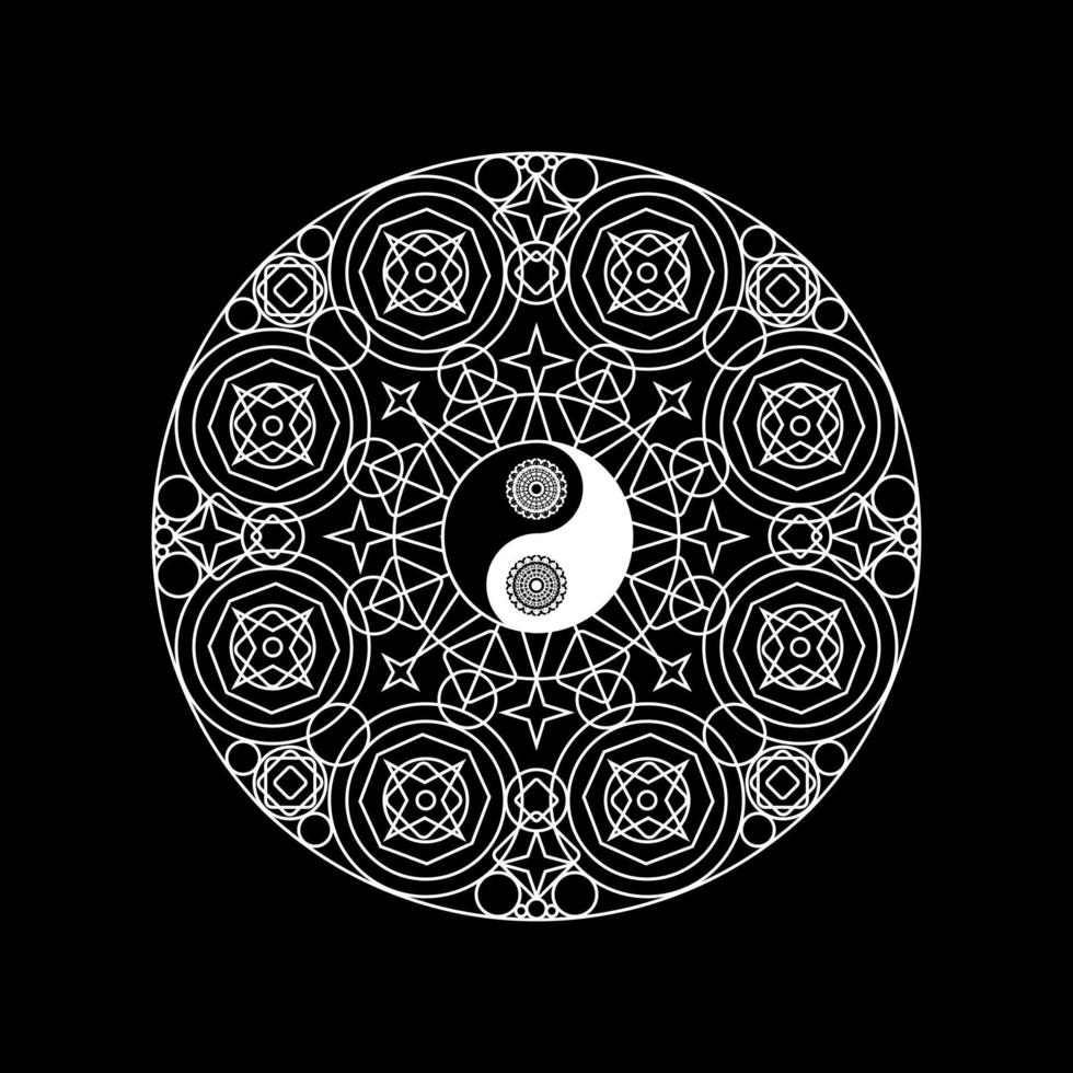 mandala con contorno del segno di yin yand vettore