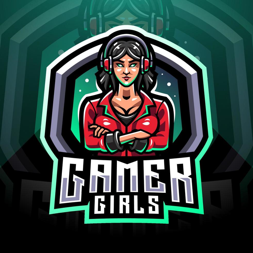 logo della mascotte esport delle ragazze del giocatore vettore