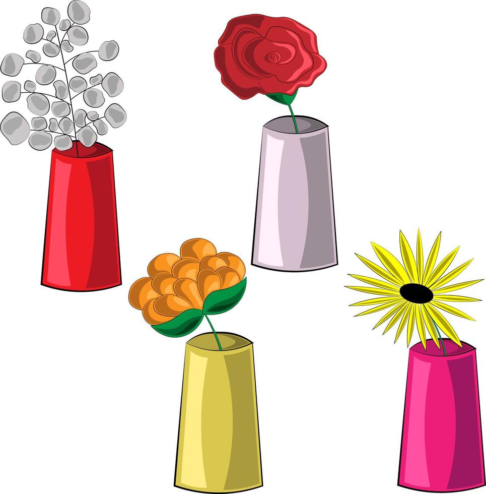 piccolo set con diversi vasi e fiori vettore