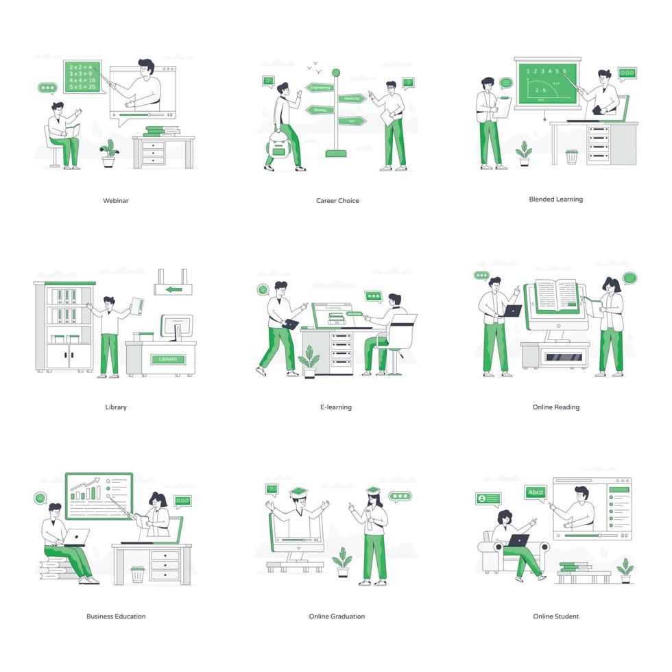 illustrazioni di caratteri piatti dell'apprendimento online vettore