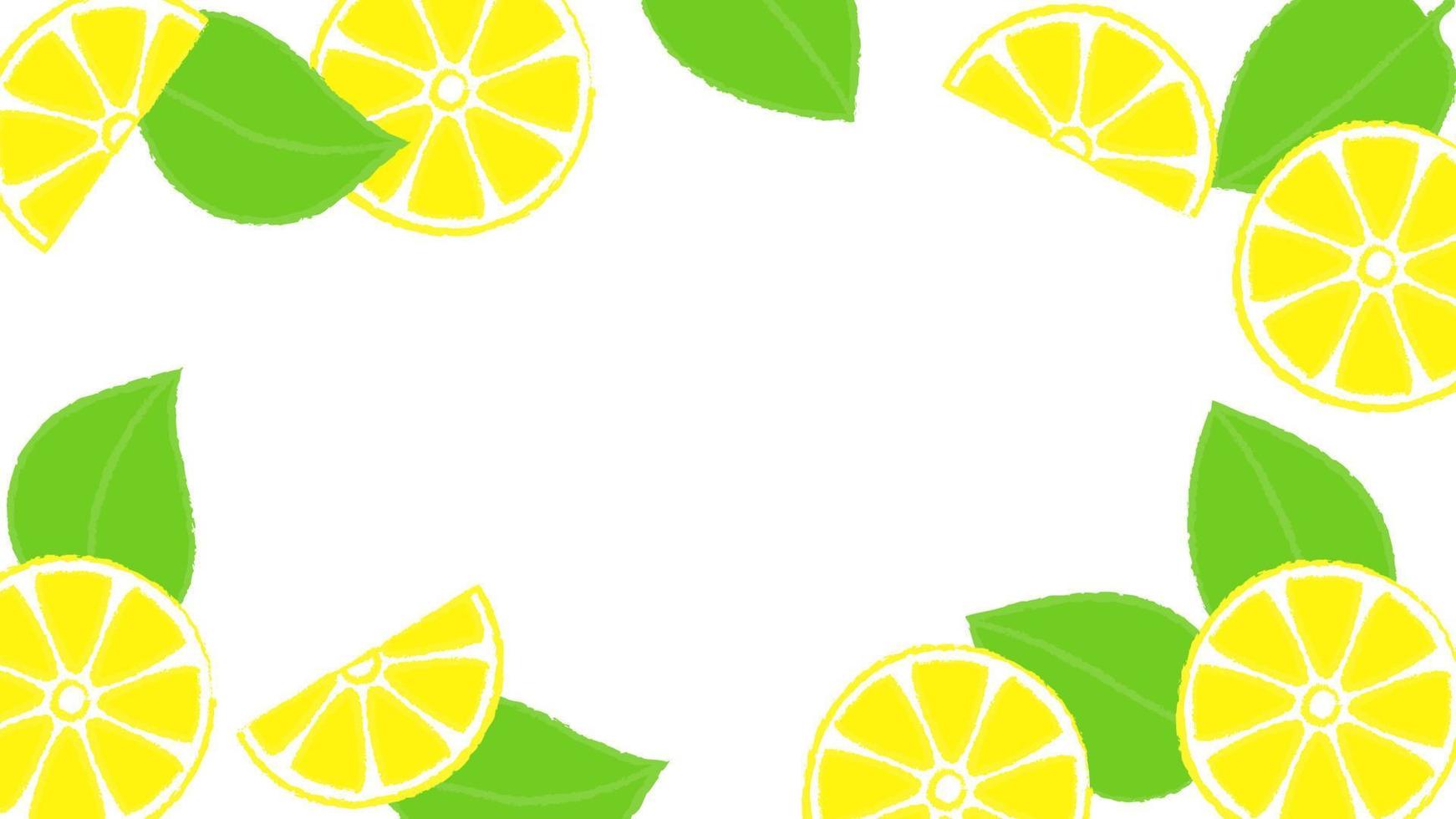 cornice decorativa vettoriale di succose fette e foglie di limone fresco