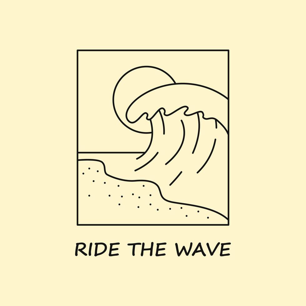 cavalca l'onda. un'onda sul mare. illustrazione vettoriale di contorno disegnato a mano.