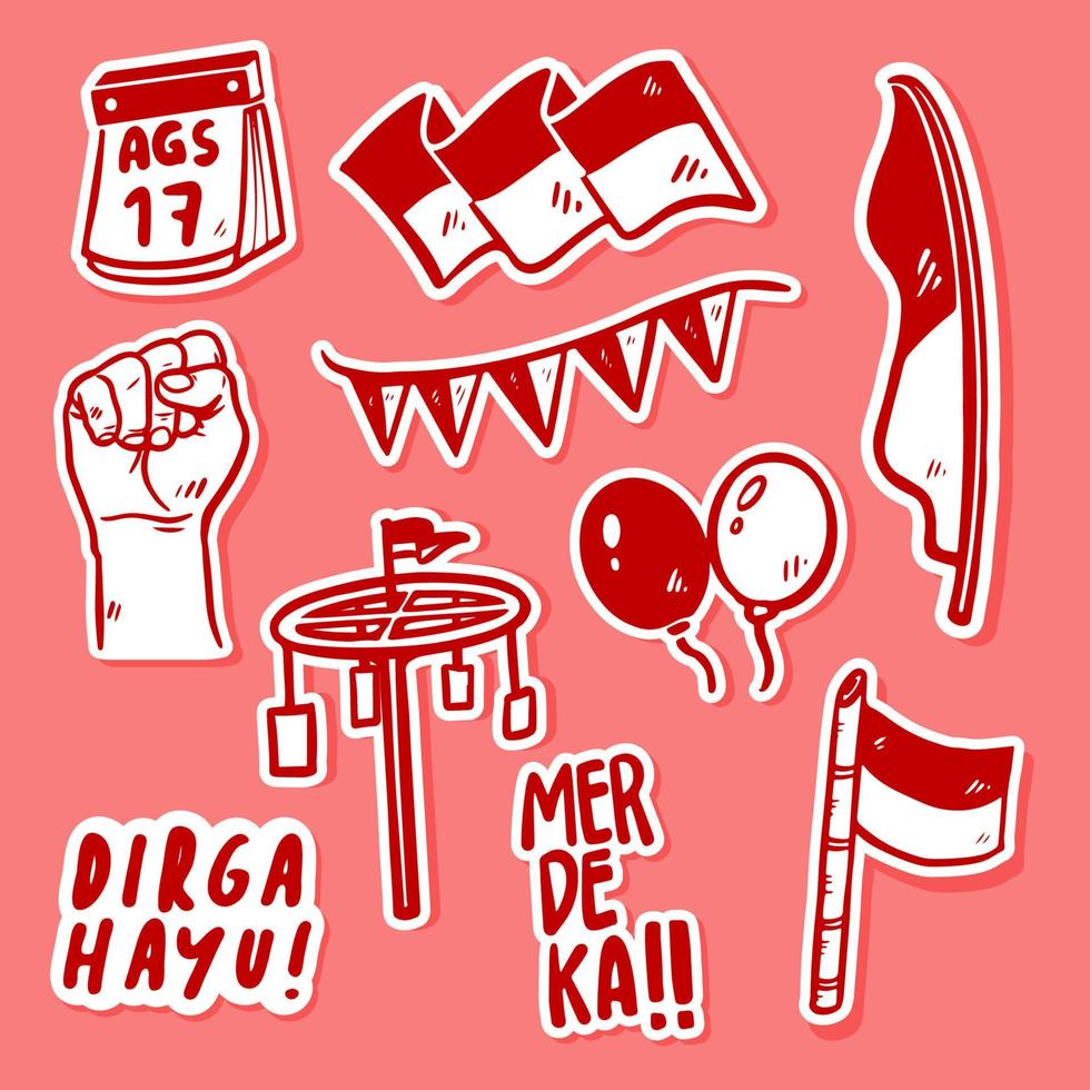 adesivo carino doodle indonesia festa dell'indipendenza vettore