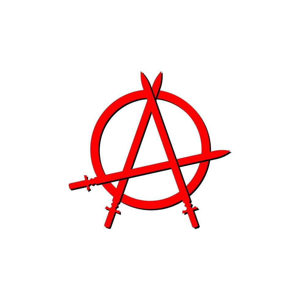 illustrazione rossa del segno di anarchia con tre elementi a forma di spada, file vettoriali eps 10
