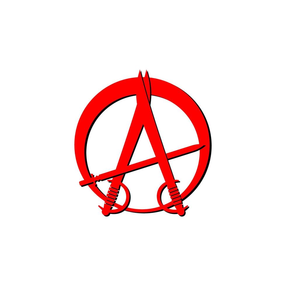 illustrazione rossa del segno di anarchia con tre elementi a forma di spada, file vettoriali eps 10