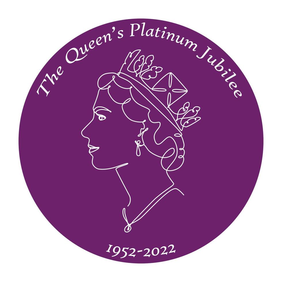 lo sfondo della celebrazione del giubileo di platino della regina con il profilo laterale della regina elisabetta in corona. disegno a linea continua o disegno a una linea. vettore