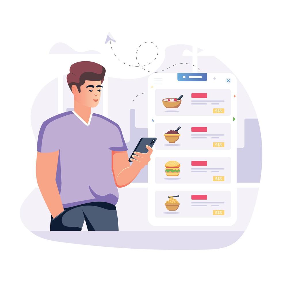 vettore piatto moderno del menu online