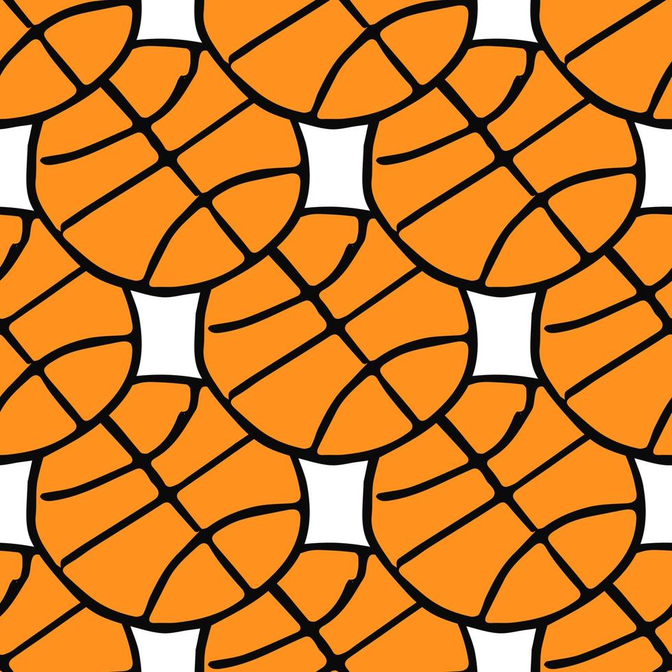 modello di basket senza soluzione di continuità. modello doodle senza cuciture con palla da basket. illustrazione vettoriale con palla da basket su sfondo bianco