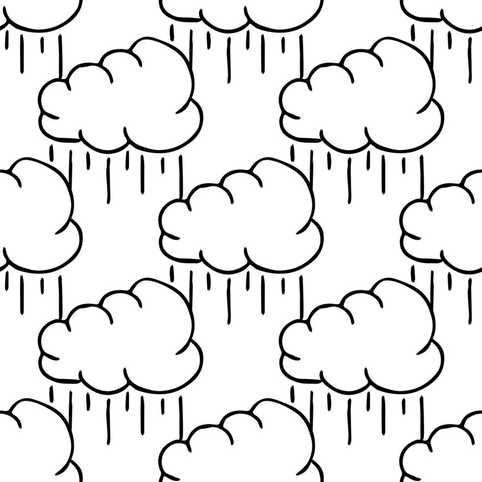 modello senza cuciture con nuvole piovose. nuvole piovose scarabocchi in bianco e nero. doodle icone cumulonembo. cumulonembo senza cuciture vettore