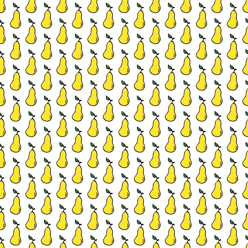 senza cuciture con icone di pera gialla. sfondo colorato pera. doodle illustrazione vettoriale con frutta