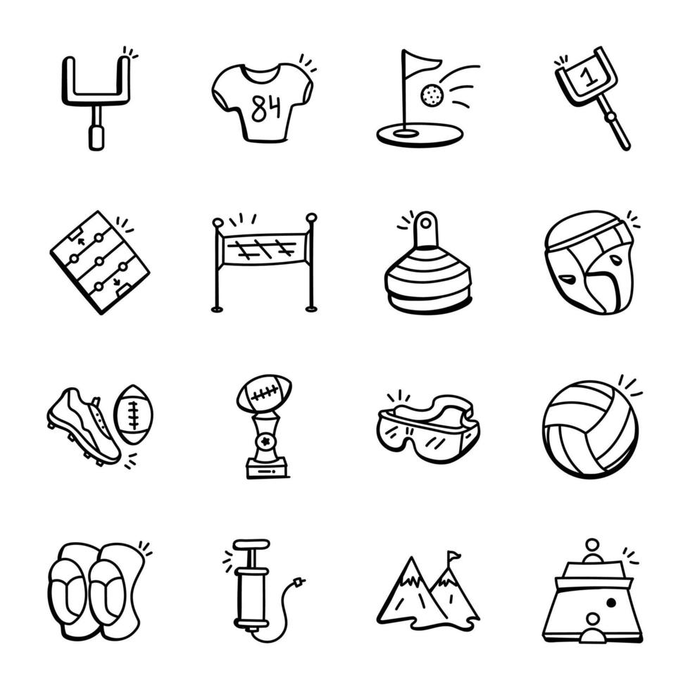 icone disegnate a mano di giocatori e giochi vettore