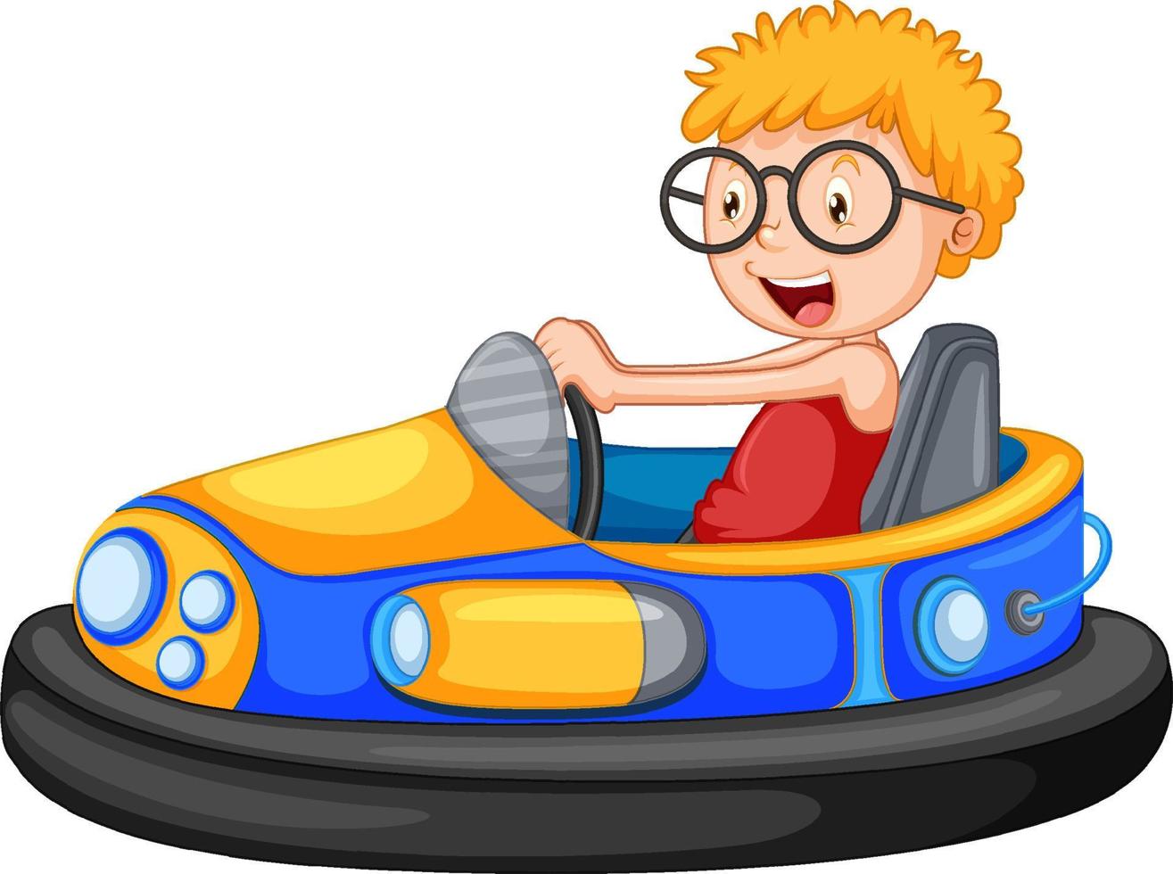 un ragazzo che guida un cartone animato di autoscontri vettore