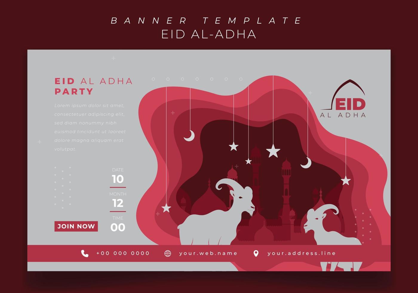 design banner orizzontale per eid al adha vacanza islamica con capra in carta tagliata design vettore