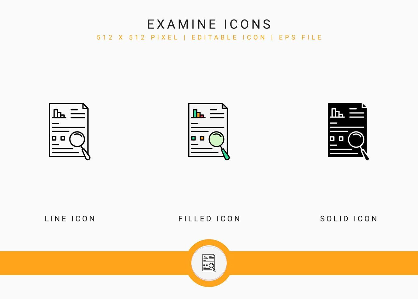 esaminare le icone impostate l'illustrazione vettoriale con lo stile della linea di icone solide. concetto di controllo della soddisfazione del cliente. icona del tratto modificabile su sfondo isolato per il web design, l'infografica e l'app mobile dell'interfaccia utente.