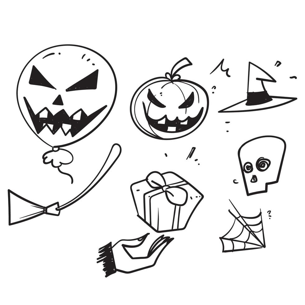 vettore dell'illustrazione della celebrazione della raccolta dell'elemento di halloween di doodle disegnato a mano
