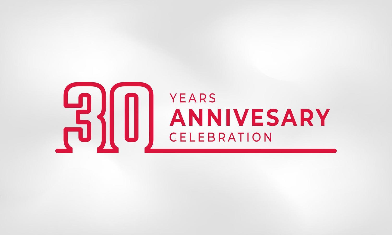 Celebrazione dell'anniversario di 30 anni logotipo collegato numero di contorno colore rosso per evento di celebrazione, matrimonio, biglietto di auguri e invito isolato su sfondo bianco trama vettore