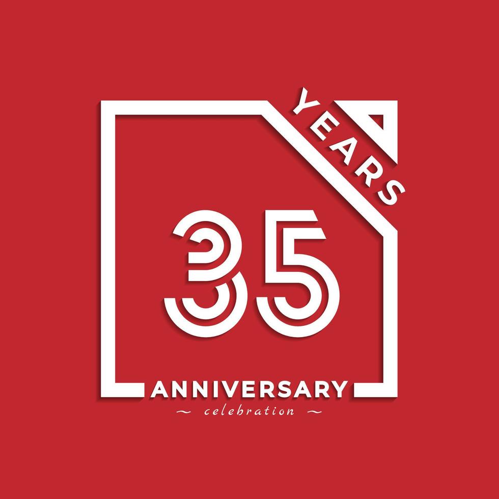 35 anni di celebrazione dell'anniversario design in stile logotipo con numero collegato in quadrato isolato su sfondo rosso. il saluto di buon anniversario celebra l'illustrazione del design dell'evento vettore