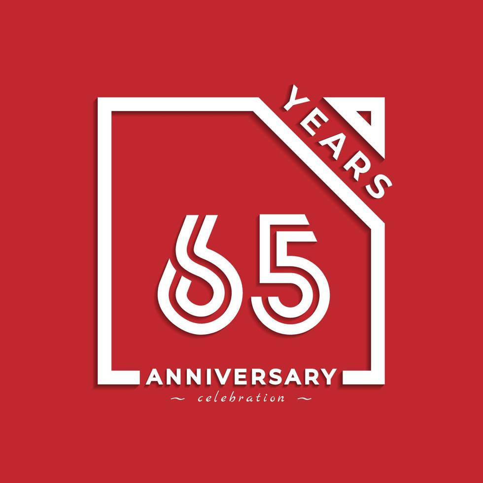 65 anni di celebrazione dell'anniversario design in stile logotipo con numero collegato in quadrato isolato su sfondo rosso. il saluto di buon anniversario celebra l'illustrazione del design dell'evento vettore