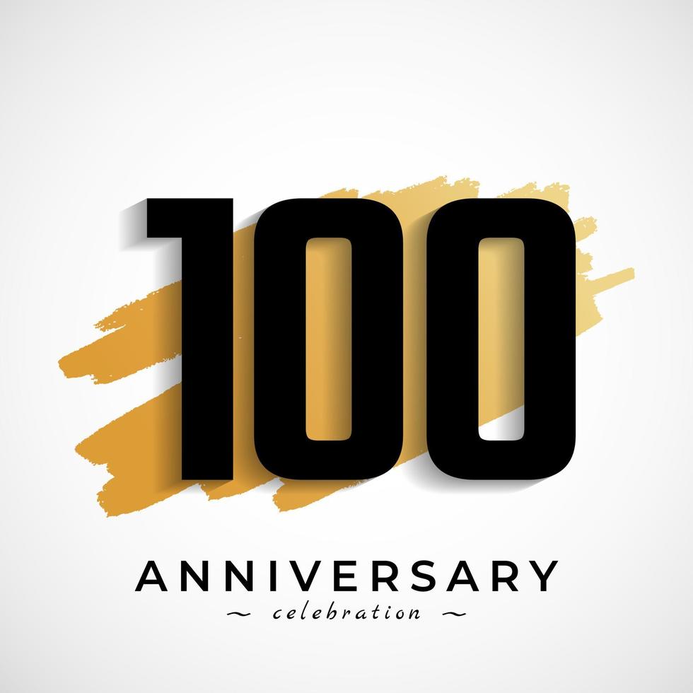 Celebrazione dell'anniversario di 100 anni con il simbolo del pennello d'oro. il saluto di buon anniversario celebra l'evento isolato su priorità bassa bianca vettore