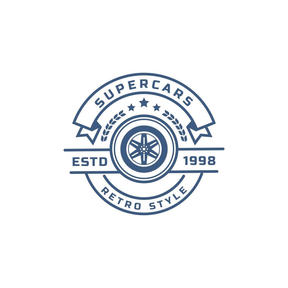 emblema logo auto distintivo retrò vintage. riparazioni di auto d'epoca, sagome di servizio pneumatici vettore