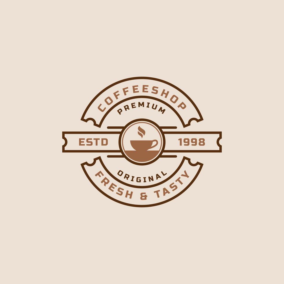 loghi classici della caffetteria con badge retrò. tazza, fagioli, caffè in stile vintage design illustrazione vettoriale