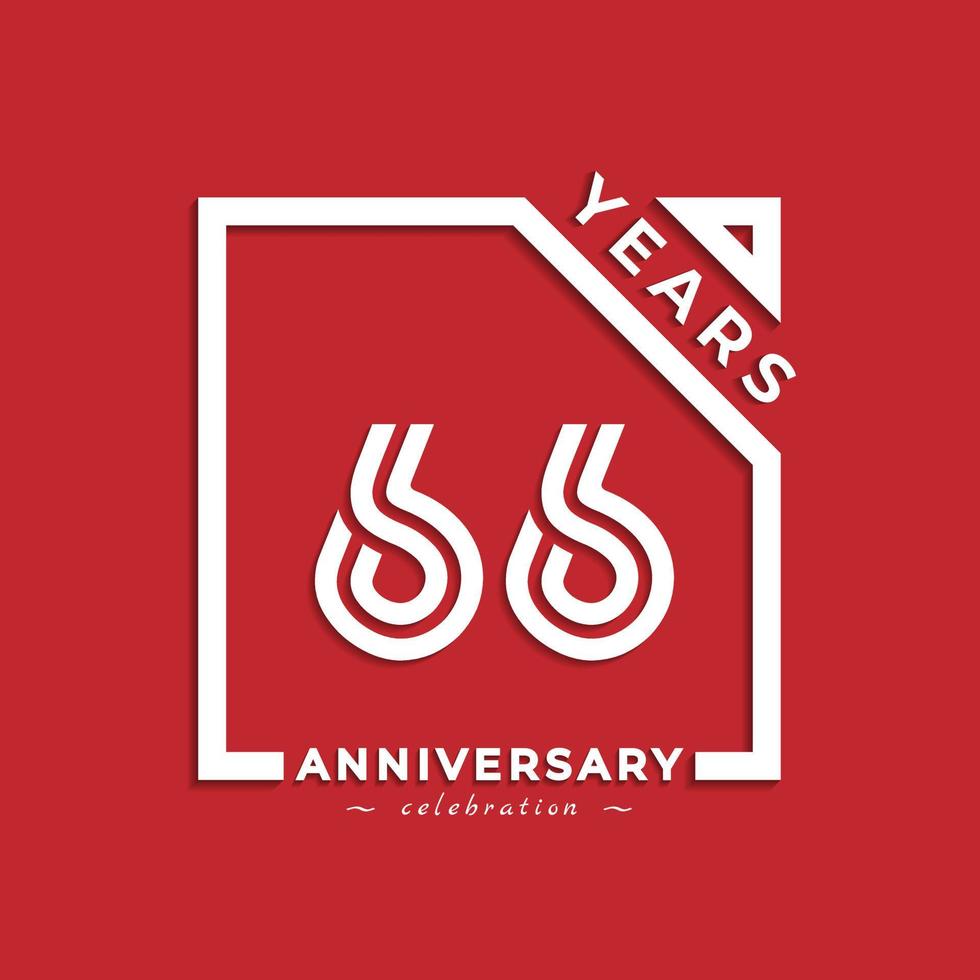 66 anni anniversario celebrazione logotipo stile design con numero collegato in quadrato isolato su sfondo rosso. il saluto di buon anniversario celebra l'illustrazione del design dell'evento vettore